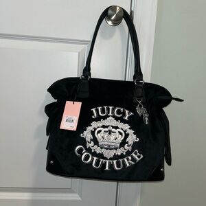 NWT Juicy Couture Falling For Juicy Tote shoulder Bag Crown Crest Bows Black Y2K